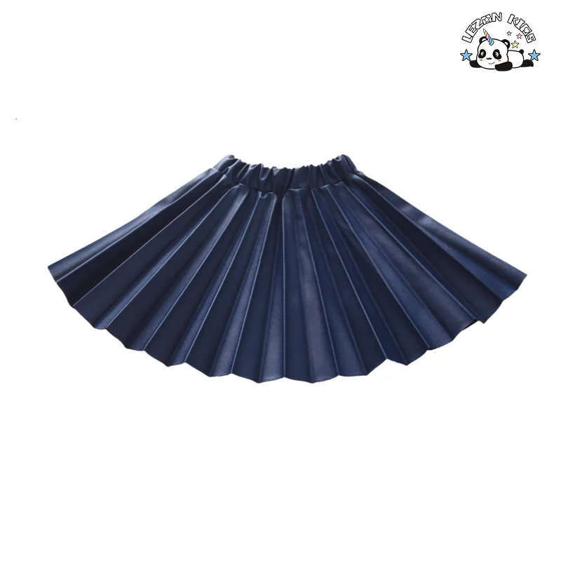 LEZONKIDS - Children's Wear New Girls' Leather Skirt Pleated PU Leather Short Skirt Elastic Waist A-line Skirt
